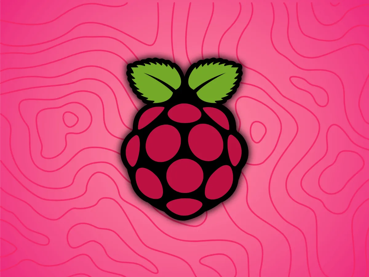 Raspberry Pi icon on pink background, referencing HomeDock OS origin on low-power devices