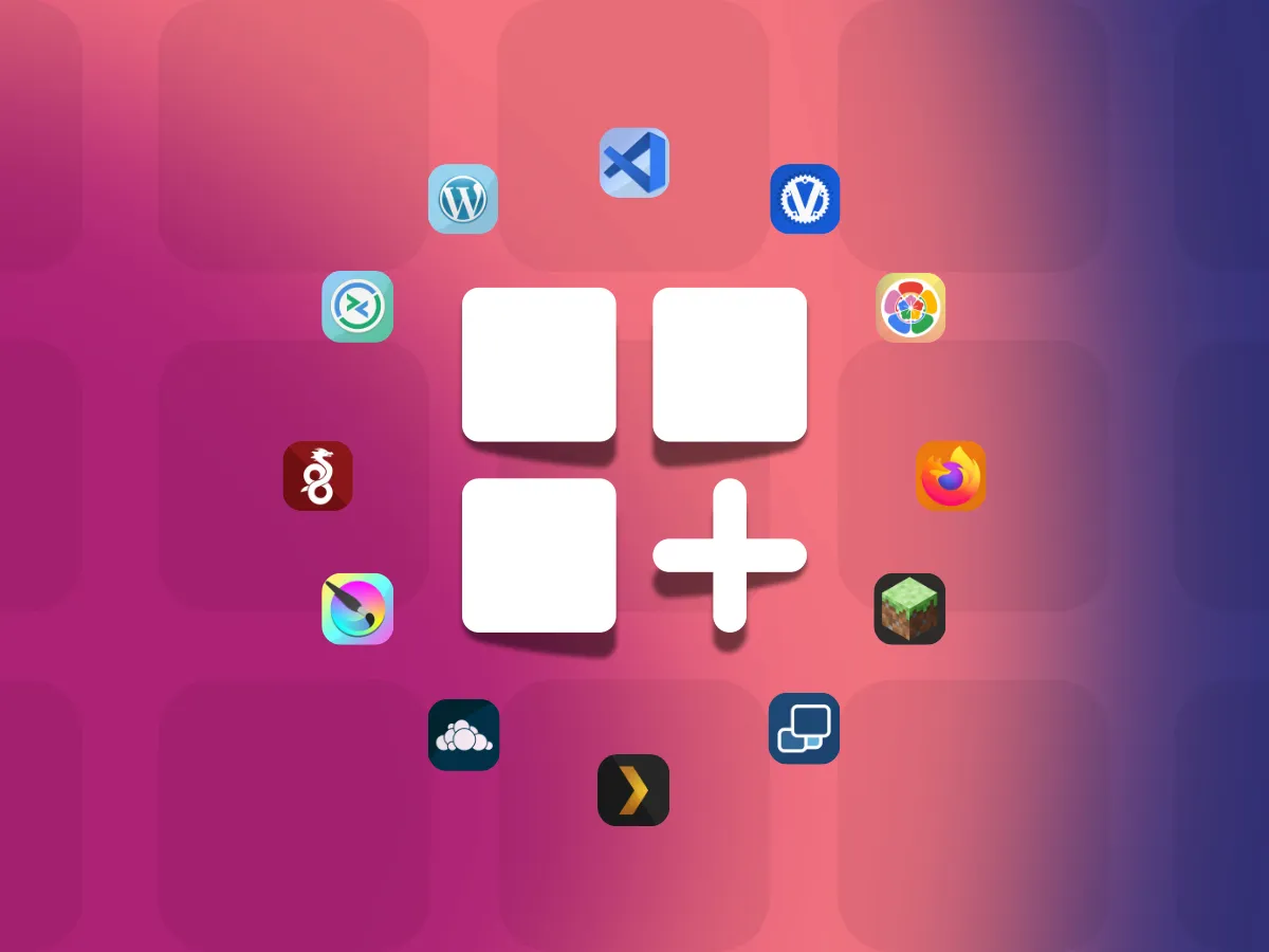 App icons surrounding an install symbol, representing HomeDock OS app Docker ecosystem