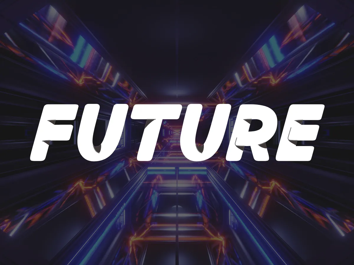 FUTURE text visualizing local AI capabilities with HomeDock OS in a futuristic tunnel