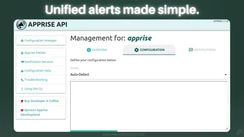 Apprise API Screenshot - Unified alerts made simple.