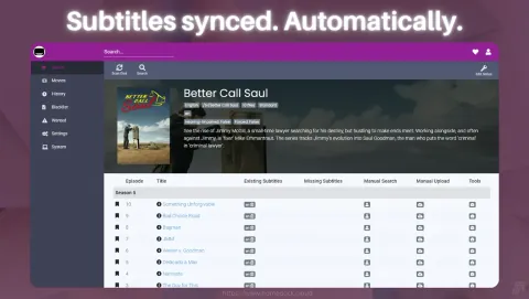 Bazarr Screenshot - Subtitles synced. Automatically.