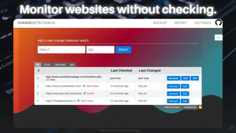 Changedetection.io Screenshot - Monitor websites without checking.