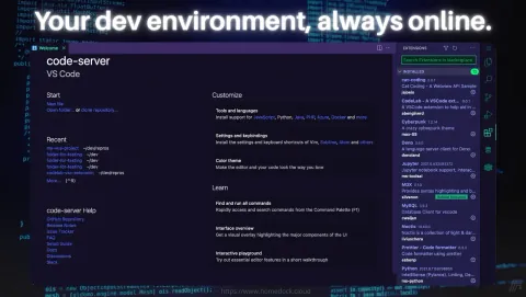 code-server Screenshot - Your dev environment, always online.