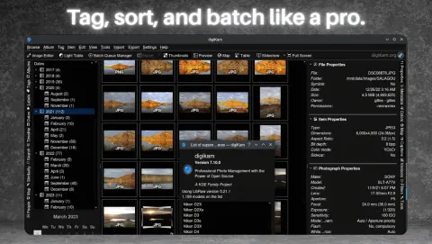 digiKam Screenshot - Tag, sort, and batch like a pro.