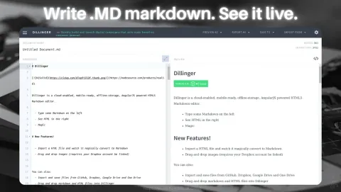Dillinger Screenshot - Write .MD markdown. See it live.