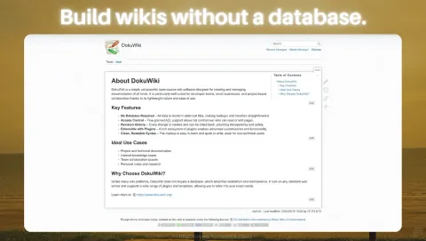 DokuWiki Screenshot - Build wikis without a database.