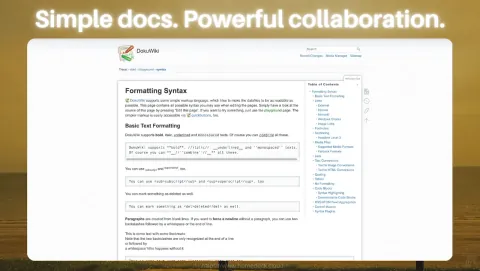 DokuWiki Screenshot - Simple docs. Powerful collaboration.