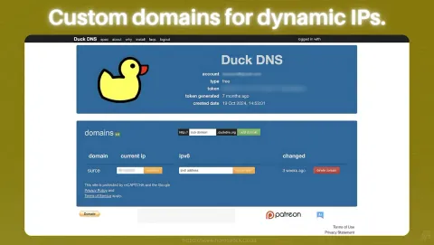 Duck DNS Screenshot - Custom domains for dynamic IPs.