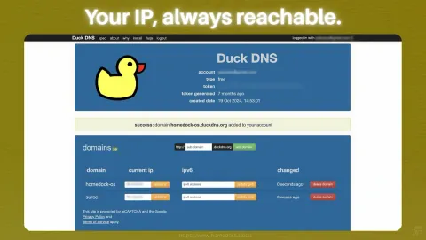 Duck DNS Screenshot - Your IP, always reachable.