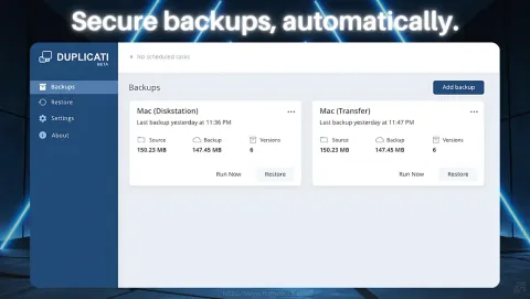 Duplicati Screenshot - Secure backups, automatically.