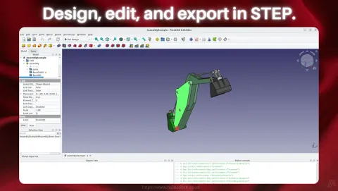FreeCAD Screenshot - Design, edit, and export in STEP.