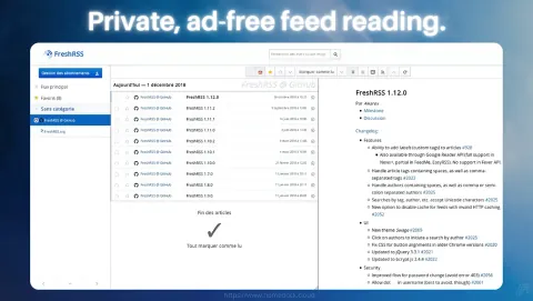 FreshRSS Screenshot - Private, ad-free feed reading.