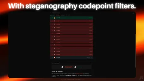GhostInk Screenshot - With steganography codepoint filters.