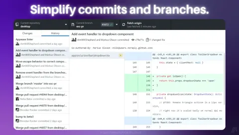 GitHub Desktop Screenshot - Simplify commits and branches.