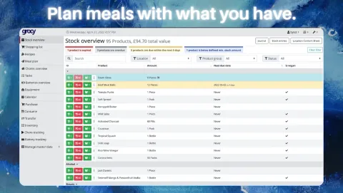 Grocy Screenshot - Plan meals with what you have.