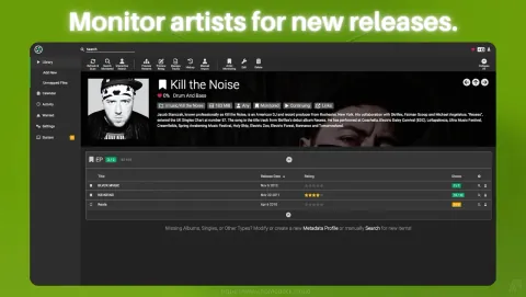 Lidarr Screenshot - Monitor artists for new releases.