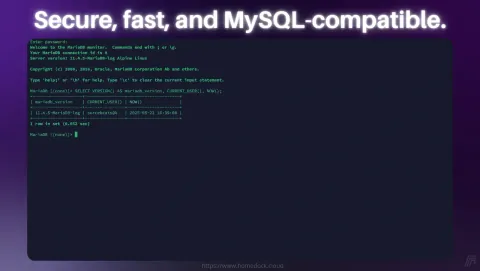 MariaDB Screenshot - Secure, fast, and MySQL-compatible.
