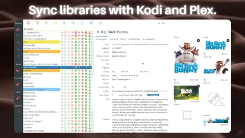 MediaElch Screenshot - Sync libraries with Kodi and Plex.