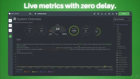Netdata Screenshot - Live metrics with zero delay.