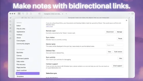 Obsidian Screenshot - Make notes with bidirectional links.