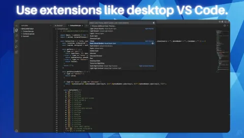 OpenVSCode Server Screenshot - Use extensions like desktop VS Code.