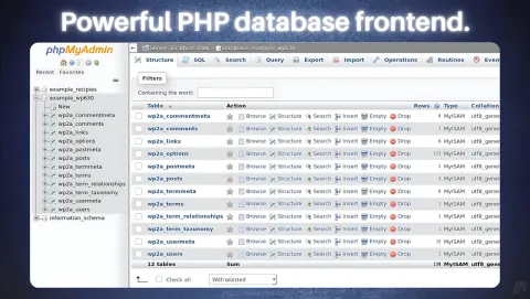 phpMyAdmin Screenshot - Powerful PHP database frontend.