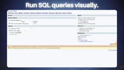 phpMyAdmin Screenshot - Run SQL queries visually.