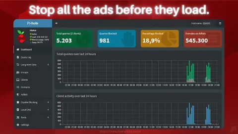 Pi-hole Screenshot - Stop all the ads before they load.