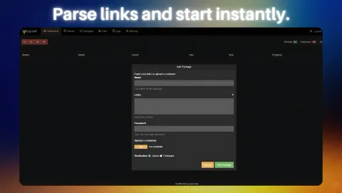 pyLoad NG Screenshot - Parse links and start instantly.