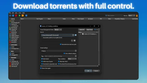 qBittorrent Screenshot - Download torrents with full control.