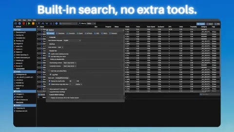 qBittorrent Screenshot - Built-in search, no extra tools.