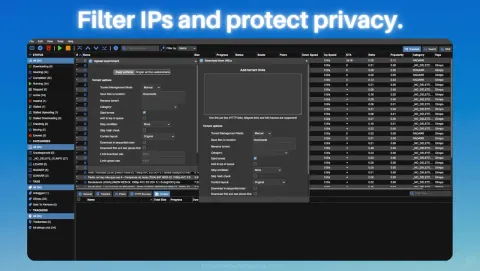 qBittorrent Screenshot - Filter IPs and protect privacy.