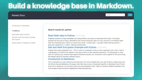 Raneto Screenshot - Build a knowledge base in Markdown.