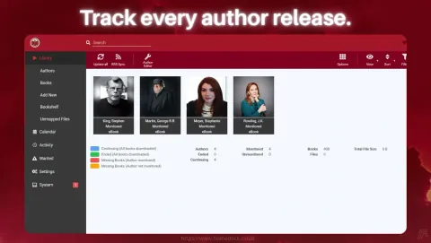 Readarr Screenshot - Track every author release.