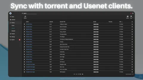 Sonarr Screenshot - Sync with torrent and Usenet clients.