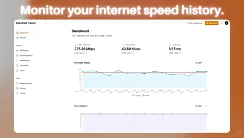 Speedtest Tracker Screenshot - Monitor your internet speed history.