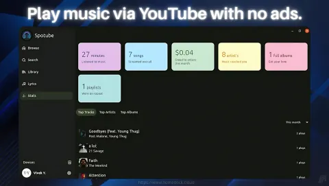 Spotube Screenshot - Play music via YouTube with no ads.