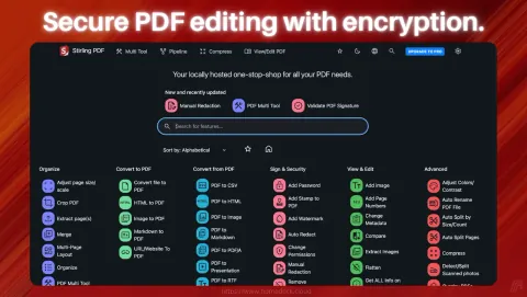 Stirling PDF Screenshot - Secure PDF editing with encryption.
