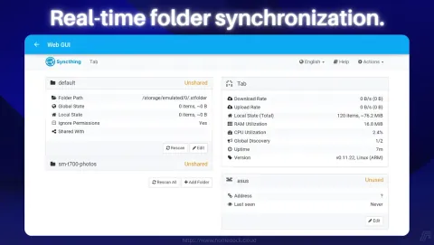 Syncthing Screenshot - Real-time folder synchronization.