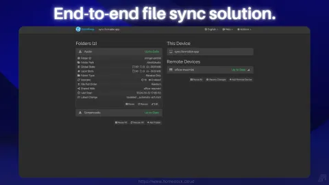 Syncthing Screenshot - End-to-end file sync solution.