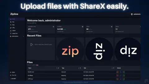 Zipline Screenshot - Upload files with ShareX easily.