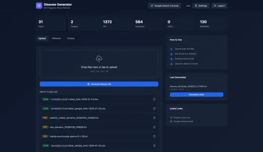 Disavow Generator Screenshot - Upload Backlink Files