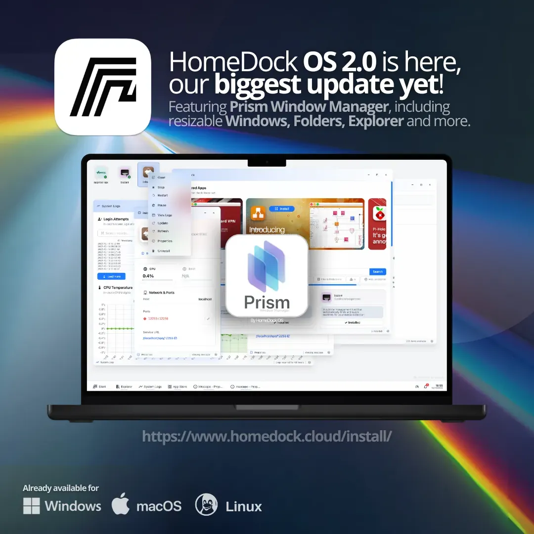 HomeDock OS 2.0 Release with Prism Windows Manager
