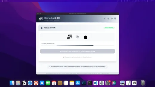 HomeDock OS Desktop running on macOS Apple Silicon