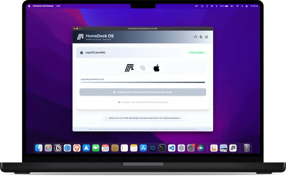 HomeDock OS Desktop running on a MacBook Pro M4 ARM under macOS